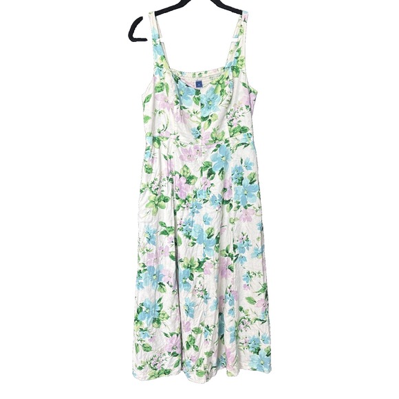 Old Navy Dresses & Skirts - Old Navy Linen Blend Fit & Flare Floral Midi Dress Size M Cottagecore Pockets